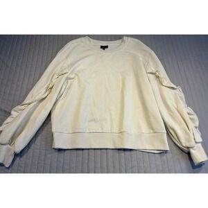 Who What Wear Cream Ruffle Sleeve Crewneck Sweatshirt Womens XL